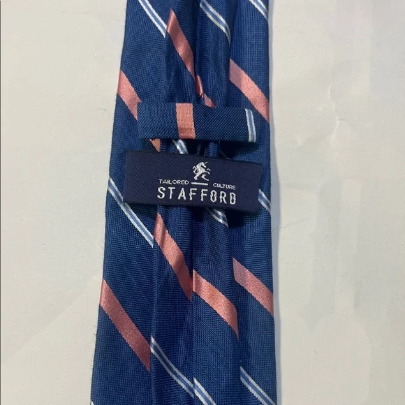 Stafford Navy and Coral Striped Tie - Picture 2 of 6